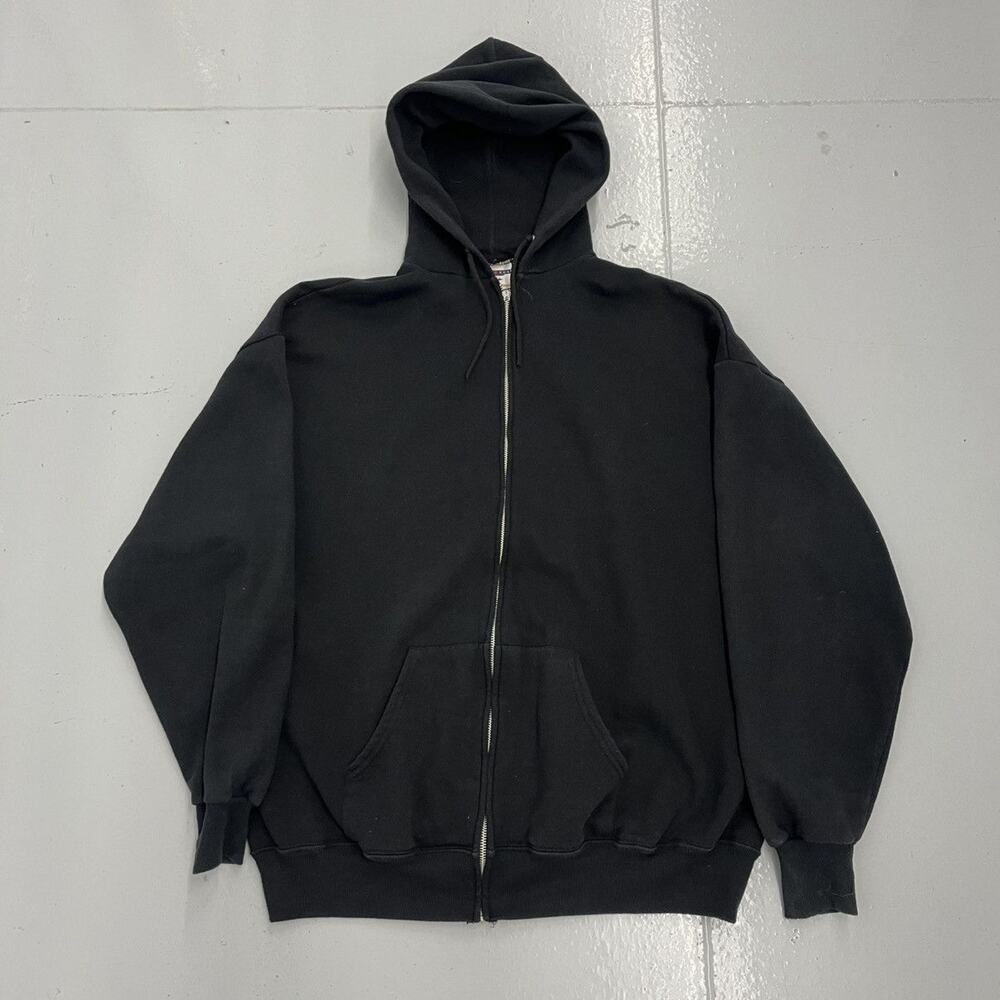 Vintage 90s Jerzees Black Blank Full Zip Hoodie